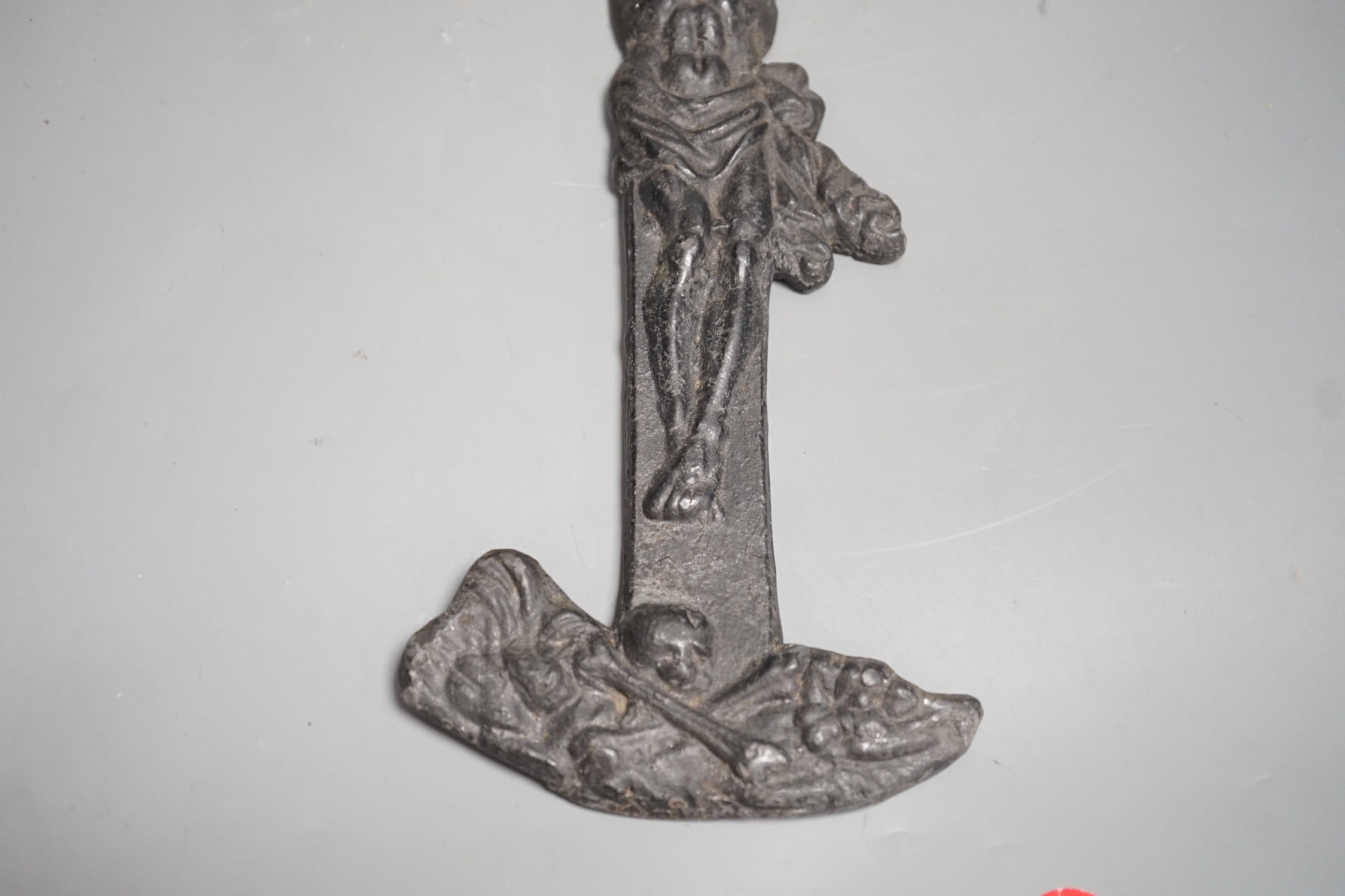 A lead coffin crucifix, 32cms high